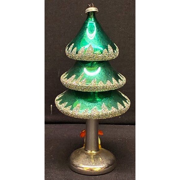 Vintage Retro De Carlini Emerald Tree Glass Christmas Ornament w Mushrooms Italy - Picture 4 of 8